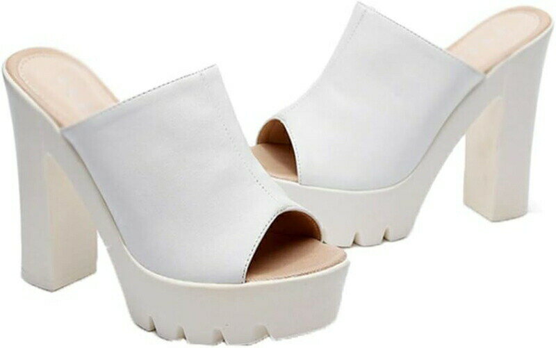 太めヒール ミュール サンダル レディース ハイヒール ミュール 厚底 チャンキーヒール 13/8cm おしゃれ かわいい キャバサンダル ストーム付き 前厚 オープントゥ サボ サンダル 黒 白 ミ