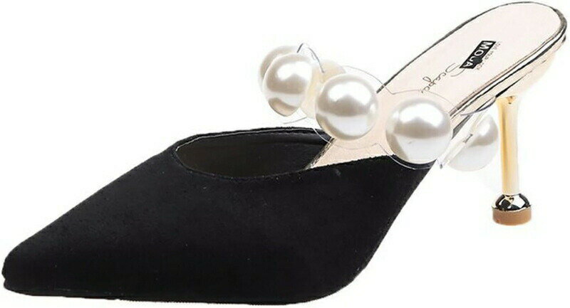 ポインテッドトゥ ミュール サンダル ピンヒール 8cm ヒール ミュールシューズ 靴 ビジュー スエード レディース 20代 30代 40代 ミュールパンプス ミュールサンダル スリッポン 春夏 美