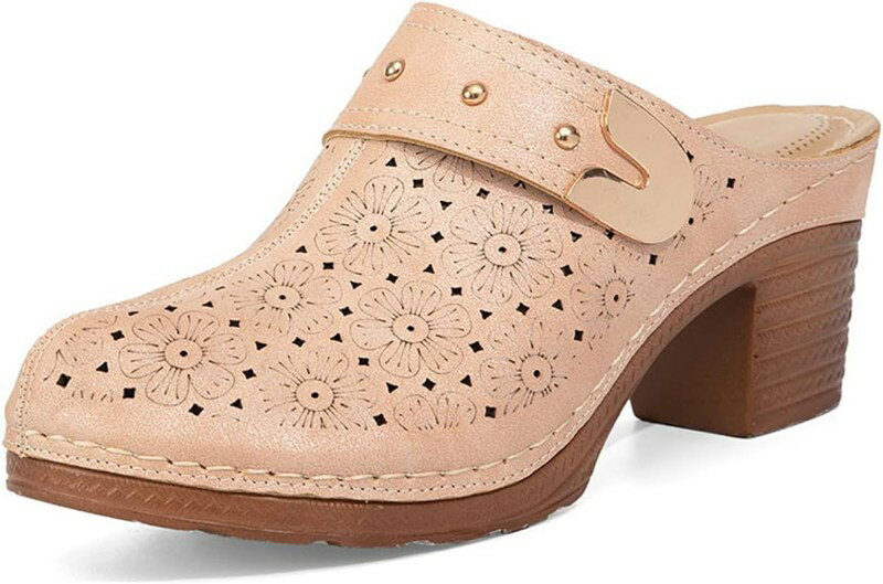 サンダル レディース 靴 ミュール レトロ ミュールサンダル 厚底 おしゃれ ハイヒール 花柄 透かし彫り 太ヒール 7cm ヒール 歩きやすい ラウンドトゥ ママシューズ ファッション スリッパ 春