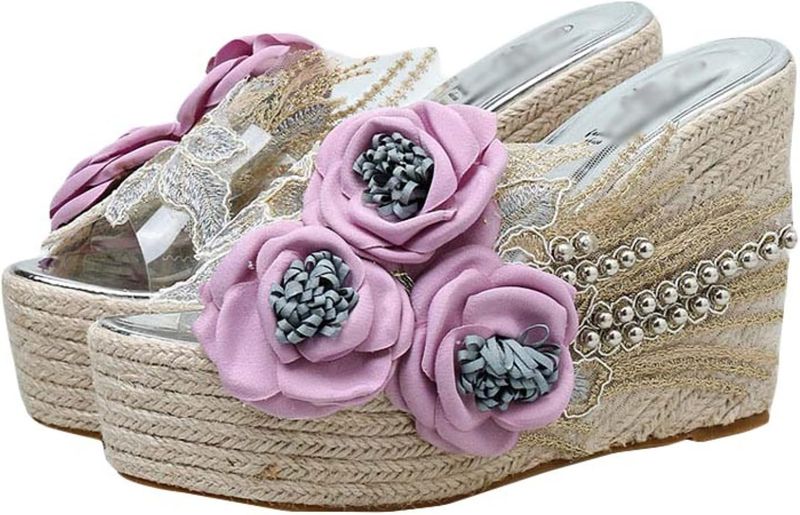 サンダル レディース 花柄 刺繍 ヒール ウェッジソール 麻 厚底サンダル ミュール 歩きやすい 夏 ウエッジサンダル ハイヒール おしゃれ 女性 歩きやすい おしゃれ ハイヒール つっかけ 婦人靴