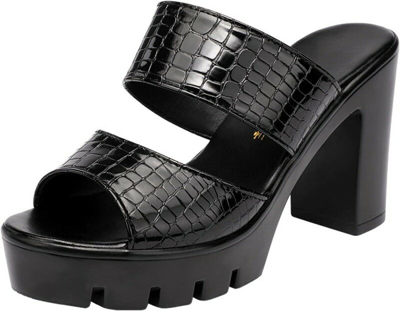 ミュール サンダル チャンキーヒール オープントゥ レディース ハイヒール サンダル 太ヒール ピンヒール 婦人 ブラック 黒 スリッパ パンプス パイソン おしゃれ サボミュール 厚底 軽量 歩きや