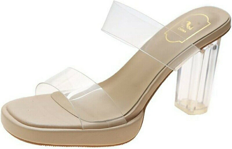 サンダル レディース ヒール クリア ミュール レディース 透明サンダル オシャレ 太ヒール ダブルベルト 脚長 クリア ハイヒール レジャー用 リゾート サボサンダル 美脚 履き心地 カジュアル 靴