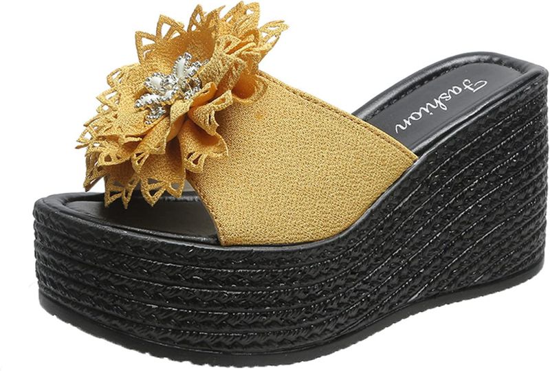 厚底 ミュール サンダル 9cm 厚底 サンダル ミュール サンダル レディース ウエッジソール フラワー ミュール レディース オープントゥ 大きいサイズ ハイヒール 靴 サンダル ウェッジヒール