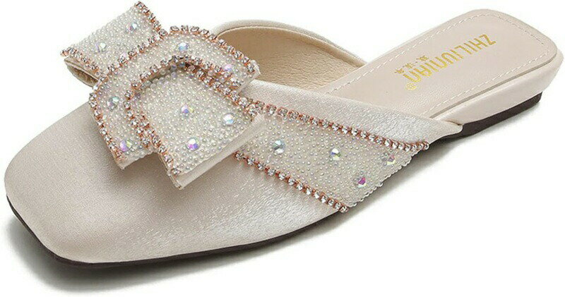 ぺたんこ サボ ミュール リボン付き Vカット スクエアトゥ つっかけ サンダル ミドルヒール かかとなし おしゃれ ドレスシューズ 結婚式 美脚 太ヒール パンプス 大人ミュール バブーシュ