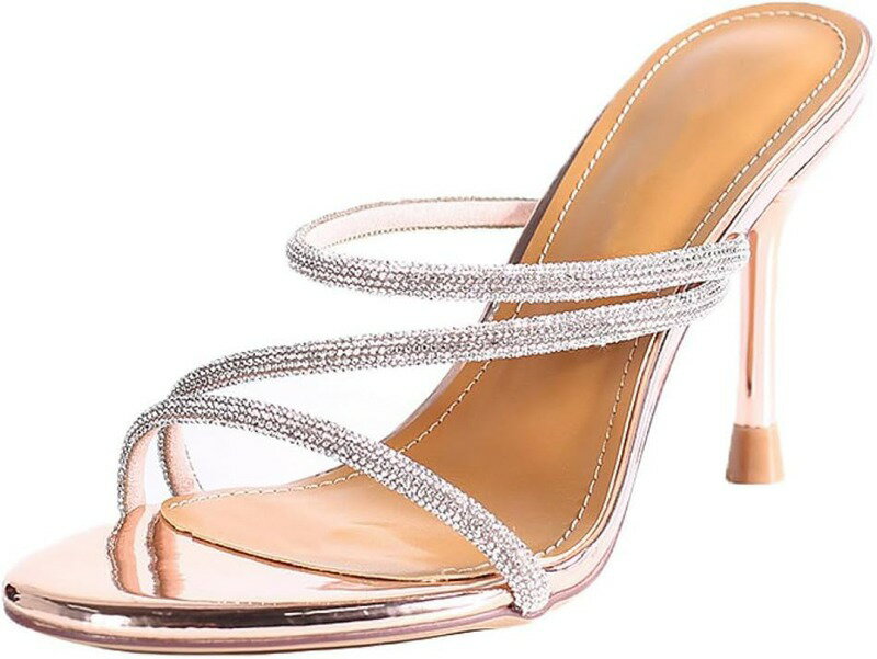 ミュール サンダル レディース キラキラ 8cmヒール 黒 小さいサイズ ミュール レディース 歩きやすい 事務サンダル カジュアル オフィスサンダル 靴 サボサンダル ハイヒール ピンヒール 通勤(4)