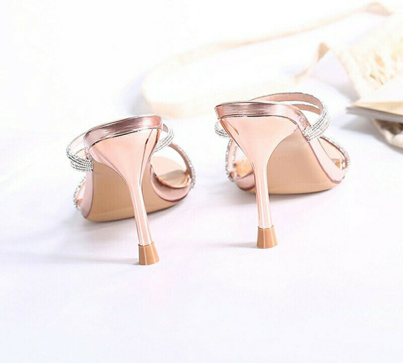 ミュール サンダル レディース キラキラ 8cmヒール 黒 小さいサイズ ミュール レディース 歩きやすい 事務サンダル カジュアル オフィスサンダル 靴 サボサンダル ハイヒール ピンヒール 通勤 2