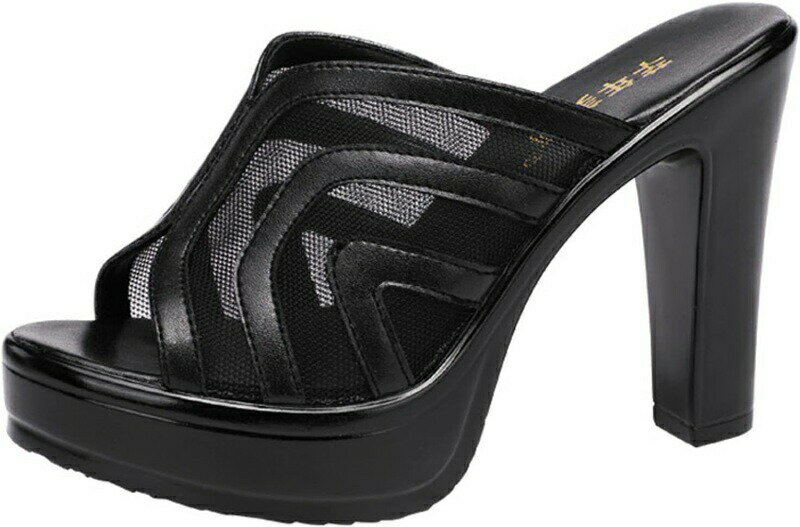 厚底 ミュール サンダル レディース メッシュ 美脚 ヒール 10cm 大きいサイズ 小さいサイズ シンプル 歩きやすい 太ヒール ハイヒール 美脚 可愛い 靴 疲れない オフィスサンダル つっかけ(4)