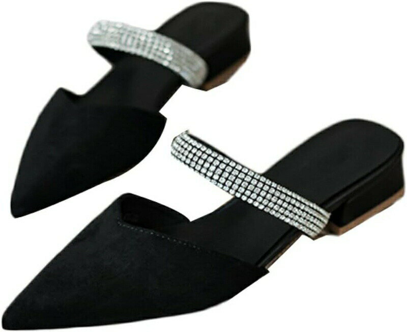 大きいサイズ ミュール サンダル ローヒール レディース 3cmヒール 美脚 ポインテッドトゥ パンプス チャンキーヒール ぺたんこ スリッパ シューズ サボ ...