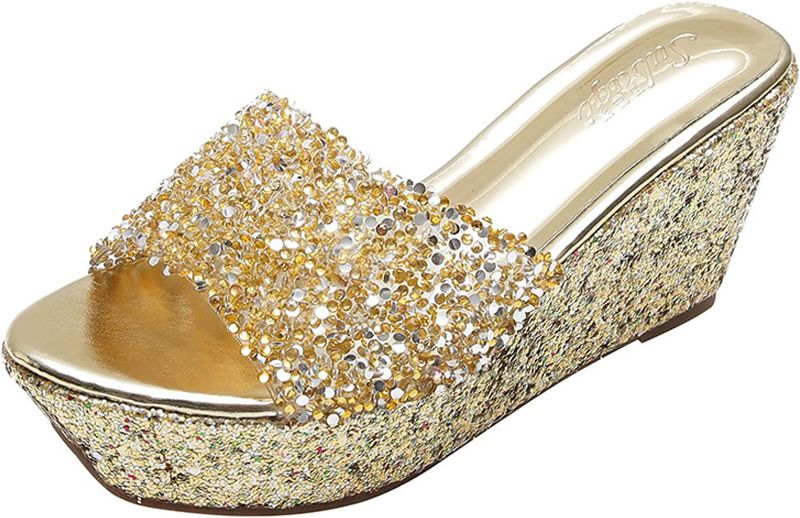 サンダル レディース ウエッジソール 厚底 オープントゥ 金 銀 おしゃれ 痛くない 厚底サンダル ラメ ミュール キラキラ かかとなし ストーム グリッター レディース靴 歩きやすい 疲れない スリ