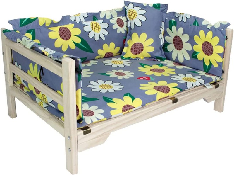 犬 ベッド 木製犬用ベッド 高さのあるペットベッド マットレス付き 耐久性のある 滑り止め 猫用ソファ ..