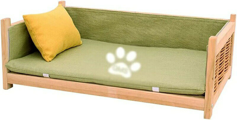 犬 ベッド 木製ペットベッド 高さのある犬用ベッド グリーンマットレス付き ポータブル ペット用簡易ベ..