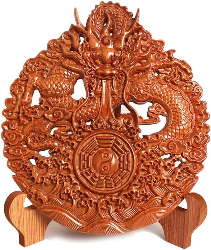 風水グッツ 桃木の八卦 龍 置物玄関龍 木製 彫刻 木材 厄除け 魔除け お守り 開運祈願インテリア コン..