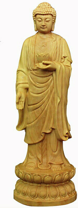 木彫仏像 阿弥陀如来立像 高級天然ツゲ木彫り 阿弥陀仏 木製仏像 仏教美術品 黄楊 柘植 仏陀彫刻 ツゲ ..