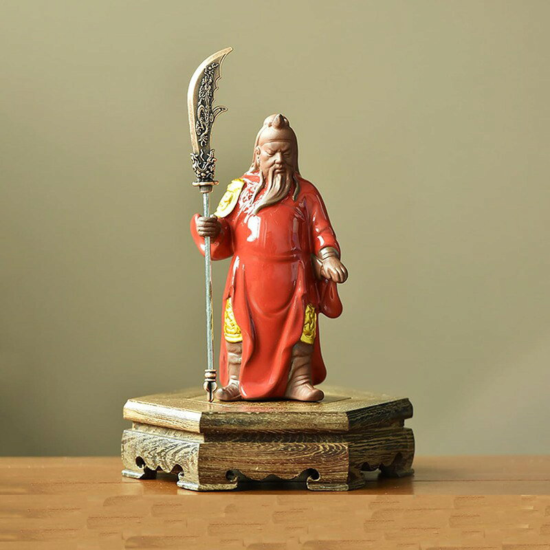 三国志 ミニ 関羽 雲長 置物 関羽像 武財神 フィギュア 陶磁器 立ち姿 飾り物 開運グッズ 金運アップ オブジェ 雑貨 お礼 新年 贈り物(Size:高さ16.8 cm Color:01)