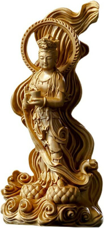 木彫り 聖観音菩薩立像 16cm 木製木像 仏教美術品 ＜ 仏像 開運置物 幸運置物 ＞ 観世音菩薩像 観自在..