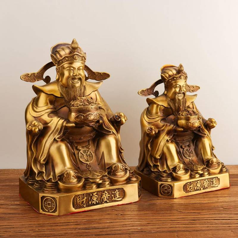 仏像 財神 置物 黄銅製 厄除け 金運 開運 風水グッズ 金運祈願 玄関 財運 商売繁盛祈願 お守り 真鍮製 雑貨 リビングルーム オフィス インテリア 縁起物 新年 贈り物 装飾品 S