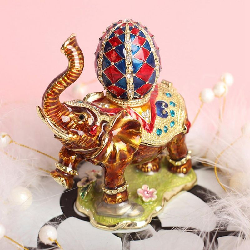 エナメルジュエリーボックス 風水グッズ ジュエリー収納 象 合金製 インテリア ネックレス リング アク..