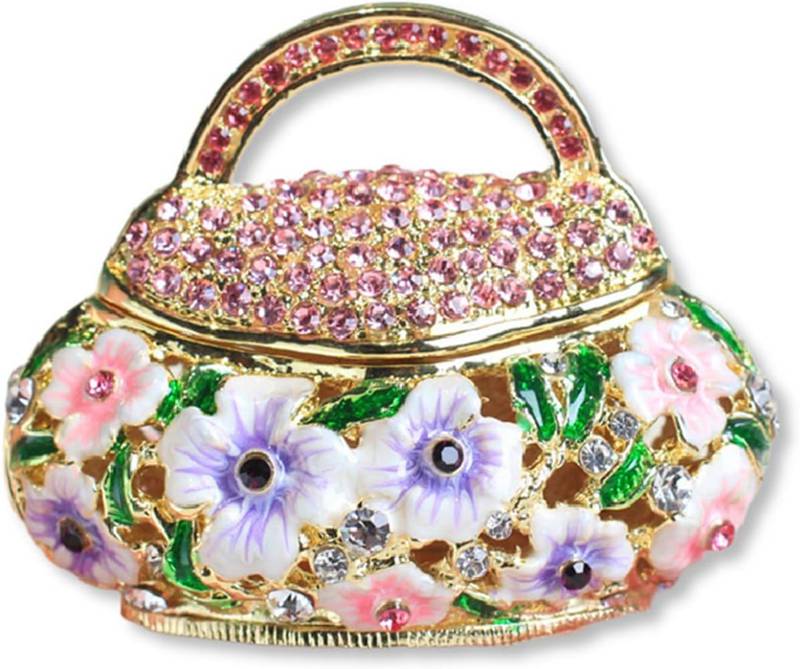 花かごバッグ エナメルジュエリーボックス クリスタル 合金製 誕生日プレゼント トリンケットボックス ..