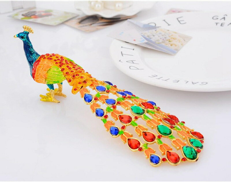 エナメル クジャク 孔雀 ジュエリーボックス クリスタル合金製動物 可愛い 癒し 小物入れ 収納箱 アク..