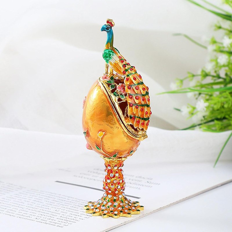 ジュエリーボックス 孔雀 クジャク 卵の形たまご 合金製 クリスタル 動物彫像 可愛い 癒しグッズ 小物..
