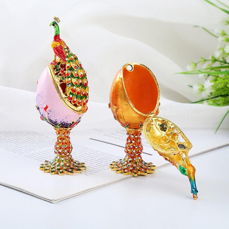 ジュエリーボックス 孔雀 クジャク 卵の形たまご 合金製 クリスタル 動物彫像 可愛い 癒しグッズ 小物入れ 収納箱 アクセサリー ネックレス リング イヤリング ピアス ホームデコレーション 置物