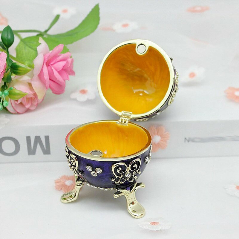 kcreateの卵の形たまご ジュエリーボックス 合金製 イースターエッグジュエリーボックス クリスタル トリンケットボックス エナメル イヤリング ジュエリー ネックレス 装飾品 小物入れ 置物 お祝い ギフト｜アングル3