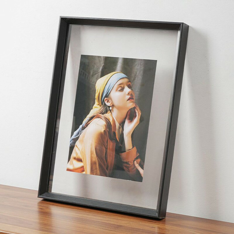 フローティングフレーム A4サイズ フォトフレーム 写真立て おしゃれ 壁掛け 1ブラック スタンド 天然..