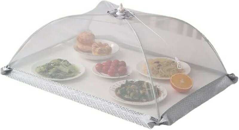 フードカバー 食卓カバー 70cm DEWEL 折り畳み式 洗える キッチンパラソル 蝿帳 傘形 矩形 虫よけ ホコリよけ おしゃれ キッチン用品 グレー グレー