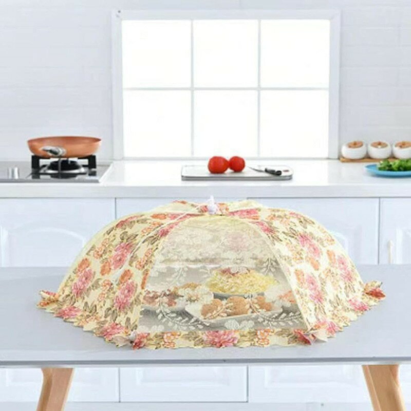 フードカバー 食卓カバー 北欧風 通気性 折り畳み式 メッシュ虫よけ 埃よけ 蝿帳 食卓蚊帳 ひも付き 傘型 サマー 食卓傘 デザート ご飯 ピクニック キッチン用 大きめ 収納便利 清潔易い イエロ