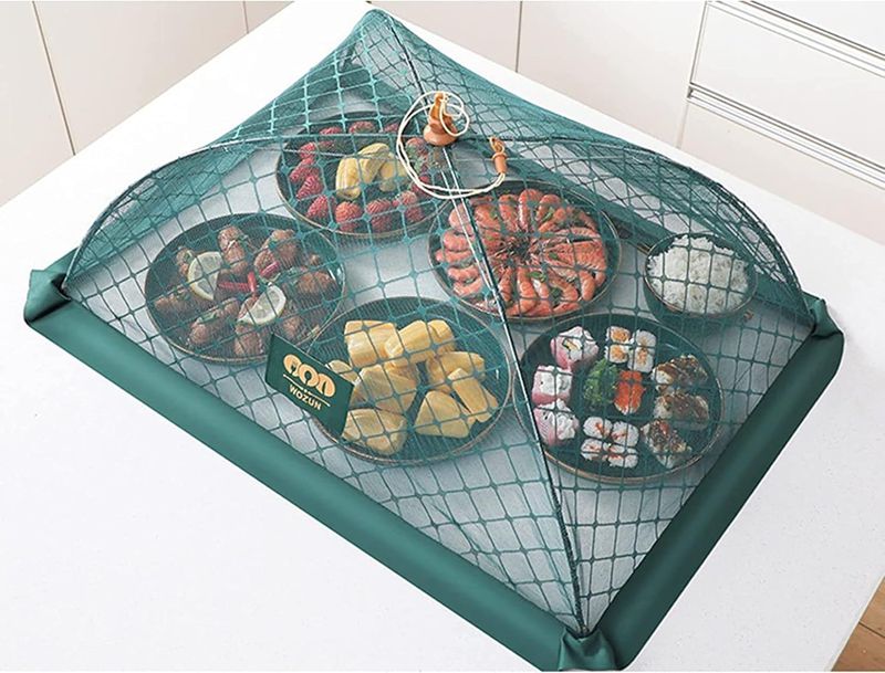 フードカバー 食卓カバー 折りたたみ式 洋風 大判サイズ コンパクト収納 夏用 通気性 収納便利 ひも付き 切り替え 傘型 ピクニック バーベキュー キッチン用 シンプル きれいめ ご飯用 虫除け 埃