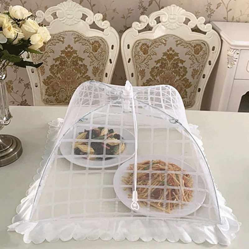 フードカバー 食卓カバー 42cm チェック柄 透明感 虫除け 埃よけ 洗える キッチン用 無地 フリル かわいい 使いやすい 通気性 シンプル メッシュ 収納便利 折りたたみ可 台所用カバー おしゃ