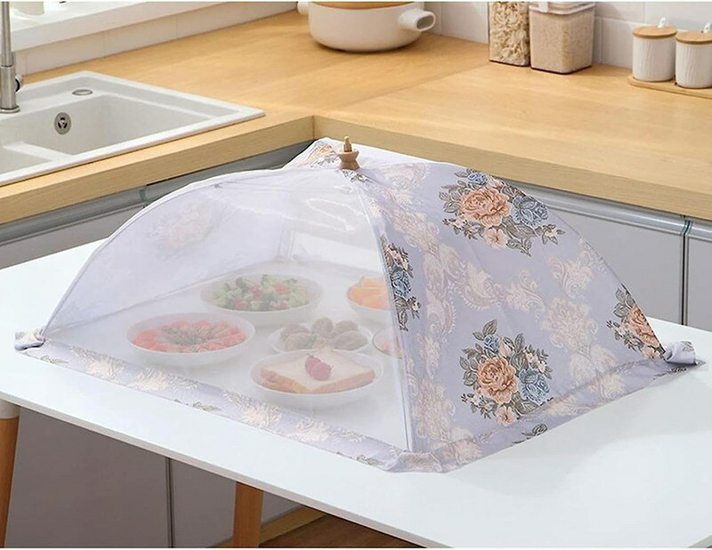 フードカバー 食卓カバー 70*50cm-C 花柄 メッシュ 透明 不透明 遮光 虫よけ 埃よけ ランチパラソル 傘形 円形 長方形 折り畳み式 ぶら下げ式 アンチフライカバー 簡単収納 食卓傘 食卓
