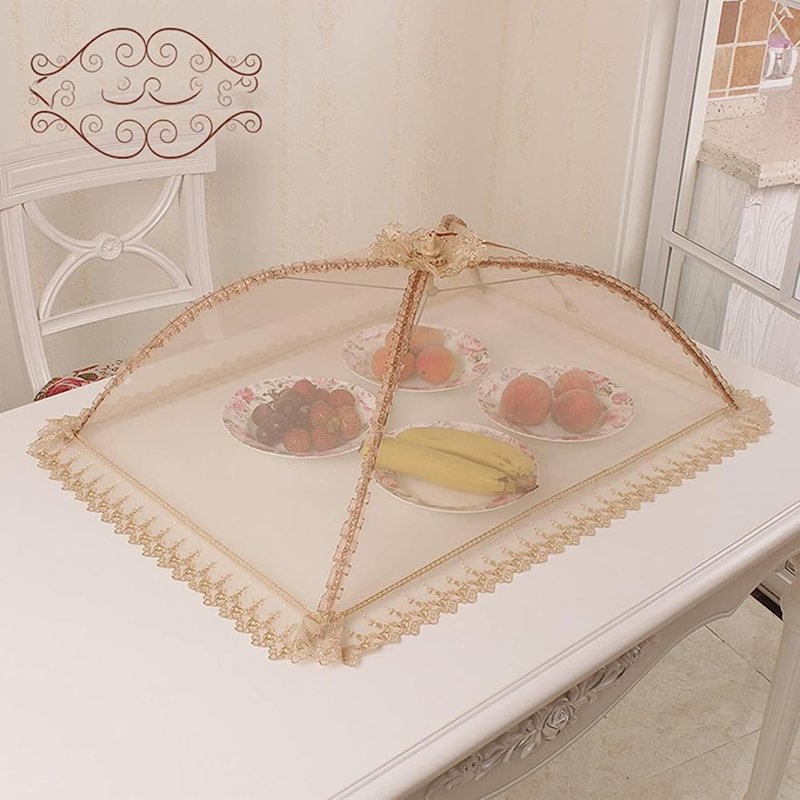 フードカバー 食卓カバー A(70*45cm) ランチパラソル 傘形 円形 方形 レース 虫よけ 埃よけ 刺繍 折りたたみ式 多角形 無地 収納簡単便利 おやつ ごはん 家庭用品 多機能 キッチン収納