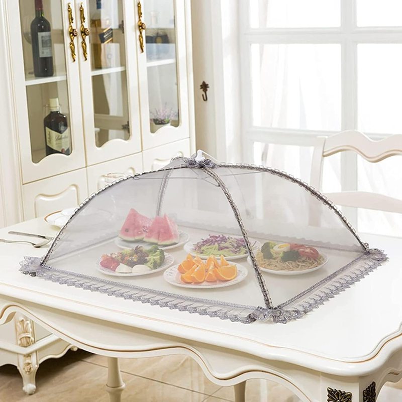 フードカバー 食卓カバー キッチンパラソル 洗える 通気 折り畳み式 虫よけ 埃よけ ホコリよけ おしゃれ 欧米風 蝿帳 傘形 收納便利 キッチン用品