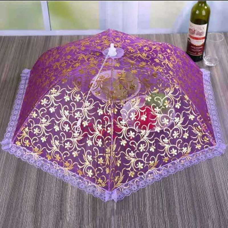 フードカバー 食卓カバー 75cm 大きいサイズ 刺繍 傘型 レースフリル 虫除け 台所用品 キッチンパラソ..