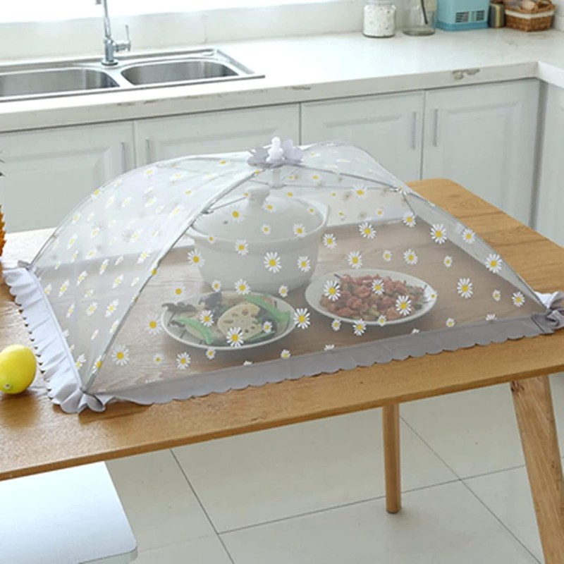フードカバー 食卓カバー 80cm 透明感 フリル 通気性 花 メッシュ キッチン用 大きめ 軽い 台所 デザート用 ピクニック 73*48cm 80cm きれいめ 宮廷風 キッチンパラソル 洗える