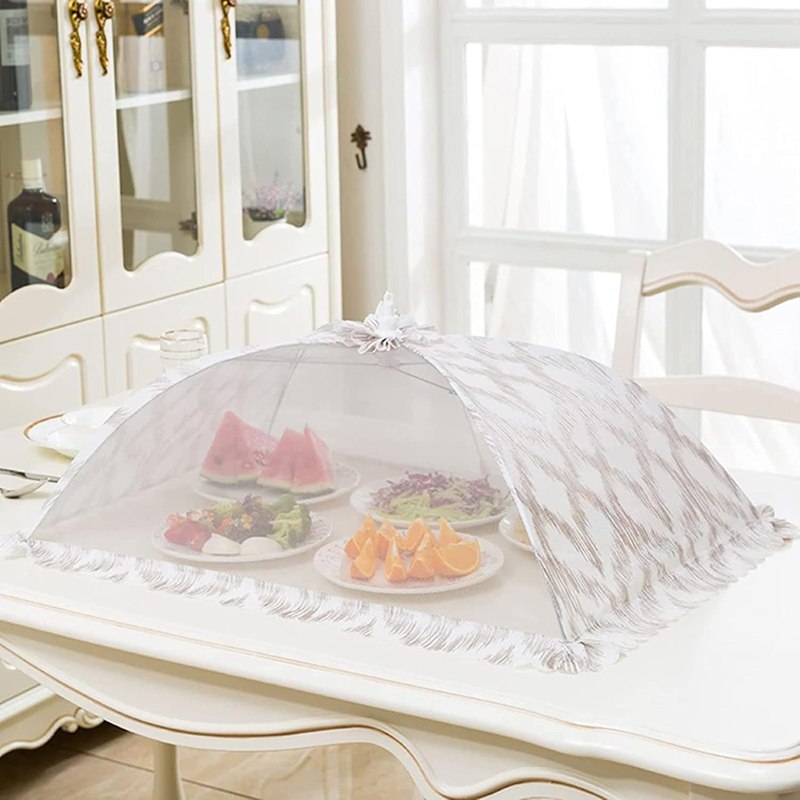 フードカバー 食卓カバー キッチンパラソル 洗える 通気 折り畳み式 虫よけ 埃よけ ホコリよけ おしゃれ 欧米風 蝿帳 傘形 收納便利 キッチン用品