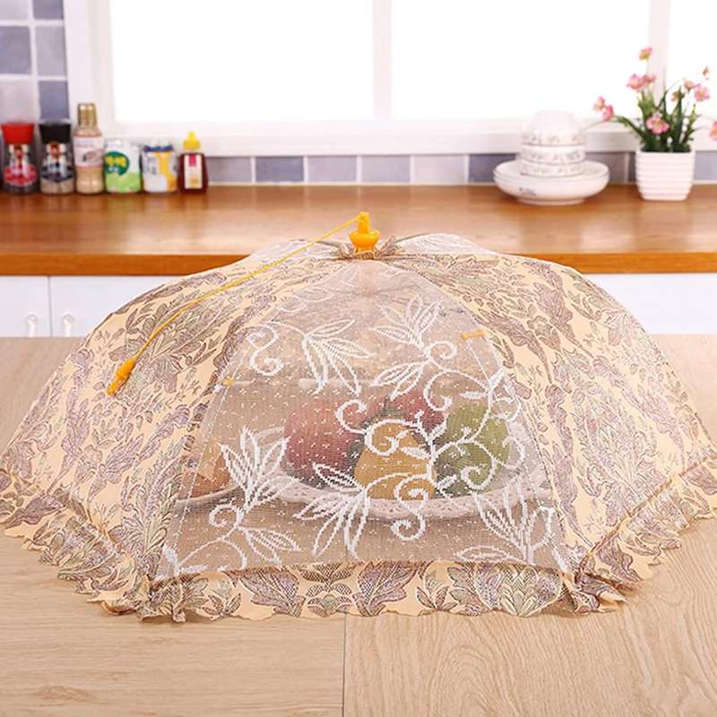 フードカバー 食卓カバー 折り畳み式 通気 虫よけ 埃よけ ホコリよけ キッチンパラソル 洗える おしゃれ 欧米風 蝿帳 傘形 收納便利 キッチン用品