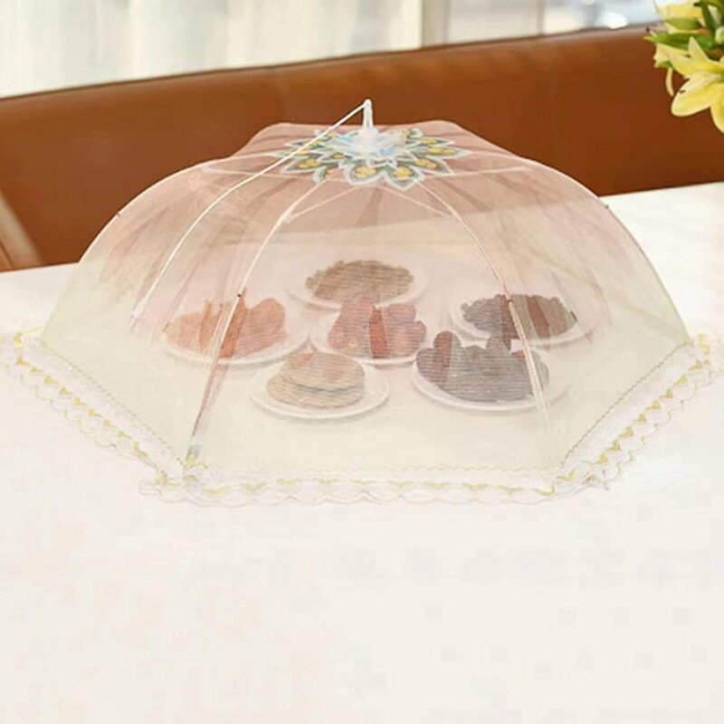 フードカバー 食卓カバー キッチンパラソル 洗える 折り畳み式 通気 虫よけ 埃よけ ホコリよけ おしゃれ 欧米風 蝿帳 傘形 收納便利 キッチン用品