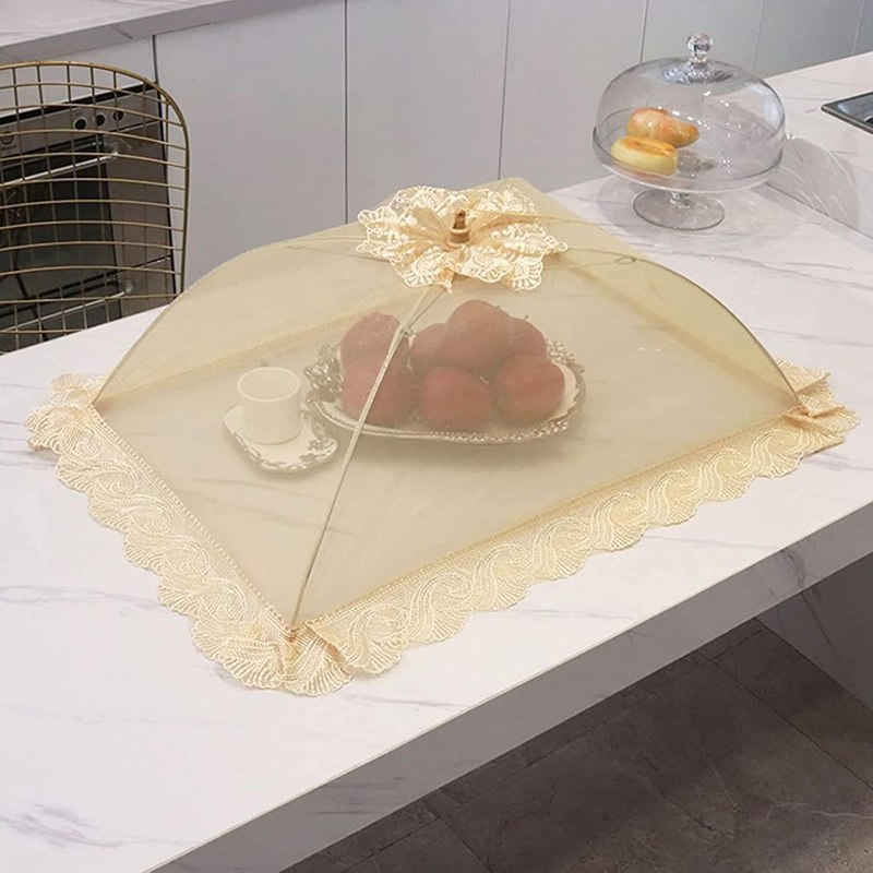 フードカバー 食卓カバー キッチンパラソル 洗える 折り畳み式 通気 虫よけ 埃よけ ホコリよけ おしゃれ 欧米風 蝿帳 傘形 收納便利 キッチン用品