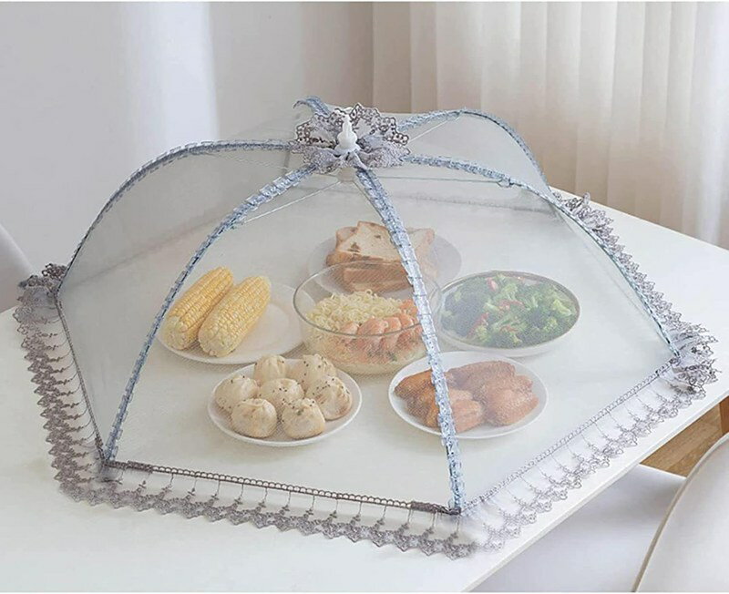 フードカバー 食卓カバー キッチンパラソル 洗える 折り畳み式 通気 虫よけ 埃よけ ホコリよけ おしゃれ 欧米風 蝿帳 傘形 收納便利 キッチン用品