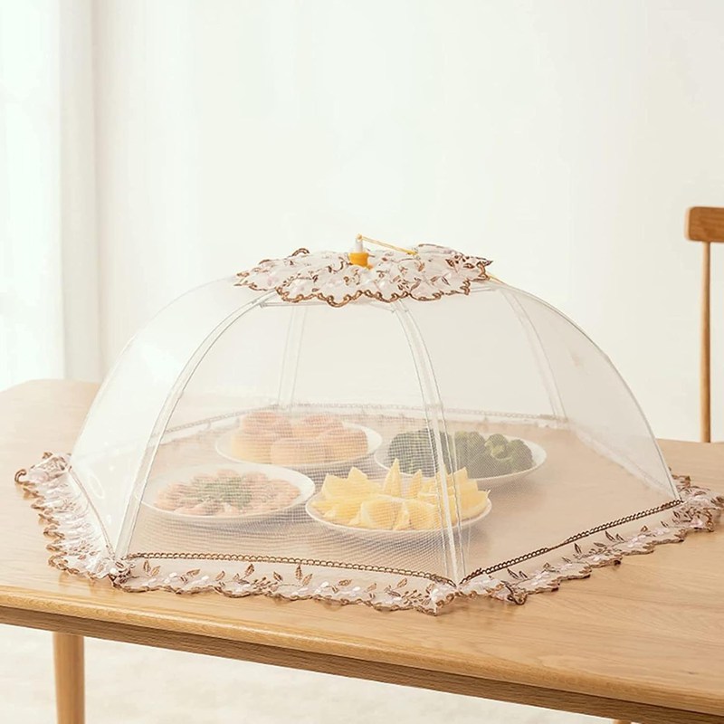 フードカバー 食卓カバー 70*50cm 透明 360度に回転 花 レース 折りたたみ エコー金属 洗える 埃よけ 虫よけ 洗える 収納便利 簡単 通気性 ホワイト グレー イエロー キッチン用品 キ