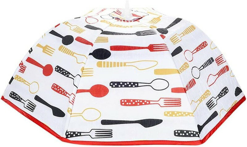 フードカバー 食卓カバー 50x15cm アルミ 保温洗える 折り畳み式 虫よけ 正方形 赤-傘形