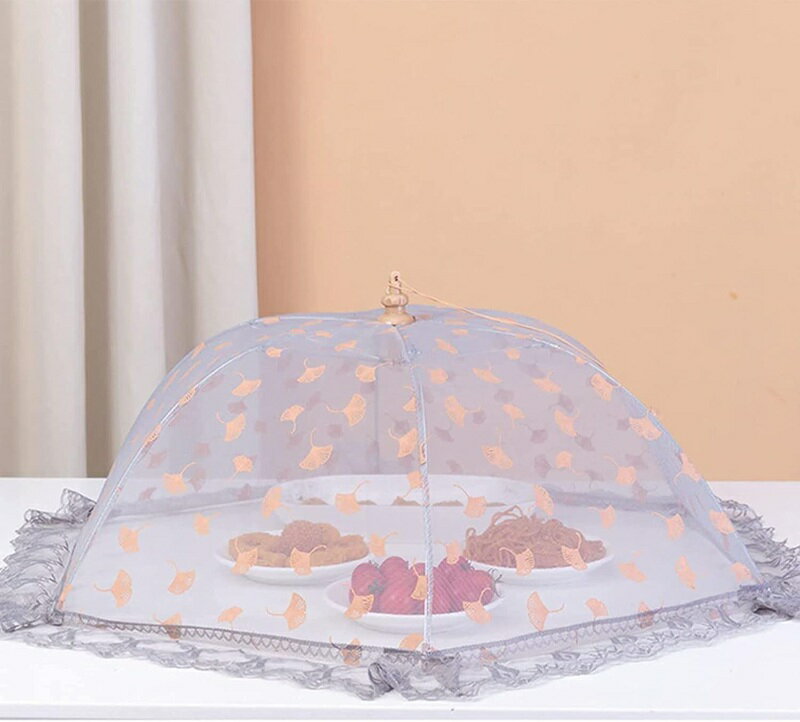 フードカバー 食卓カバー キッチンパラソル 折り畳み式 通気 洗える 虫よけ 埃よけ ホコリよけ おしゃれ 欧米風 蝿帳 傘形 收納便利 キッチン用品 70cm