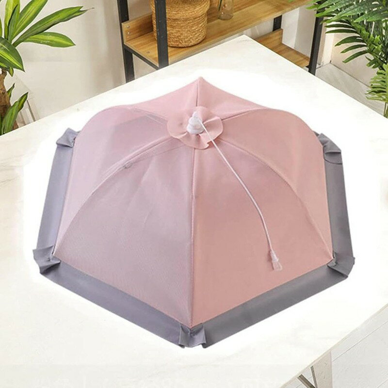 フードカバー 食卓カバー 北欧風 通気性 折り畳み式 メッシュ虫よけ 埃よけ 食卓蚊帳 蝿帳 ひも付き 食卓傘 傘型 サマー デザート ご飯 ピクニック キッチン用 収納便利 清潔易い ピンク 80c