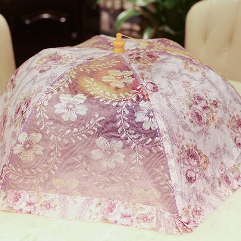 フードカバー 食卓カバー 北欧風 通気性 折り畳み式 メッシュ埃よけ 虫よけ 食卓蚊帳 蝿帳 ひも付き 食卓傘 傘型 サマー デザート ご飯 ピクニック キッチン用 大きめ 収納便利 清潔易い B#