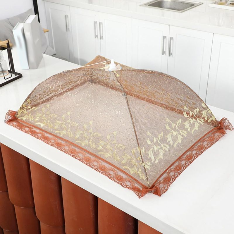 食卓カバー フードカバー 虫除けネット 埃よけ 折り畳み式 長方形 メッシュフードカバー 簡単収納 ぶら下げ式 コンパクト 軽量 可愛い デザート ご飯 ピクニック おしゃれ 洗える モカブラウン 5