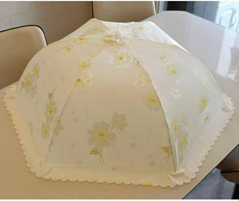 フードカバー 食卓カバー 虫よけ 埃よけ 折り畳み式 欧米風 北欧 メッシュ 傘形 円形 丈夫 軽量 刺繍レ..