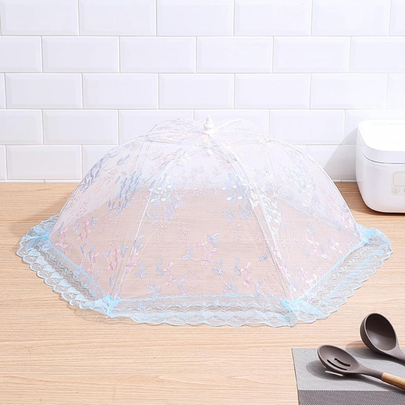 食卓カバー フードカバー アンチフライカバー 虫よけ 埃よけ 折り畳み式 食卓傘 省スペー 軽量 通気性 キッチン収納 丈夫 ミニマリズム 洗える キッチン用 家庭用 食卓覆い 野菜 ス ブルー 直径