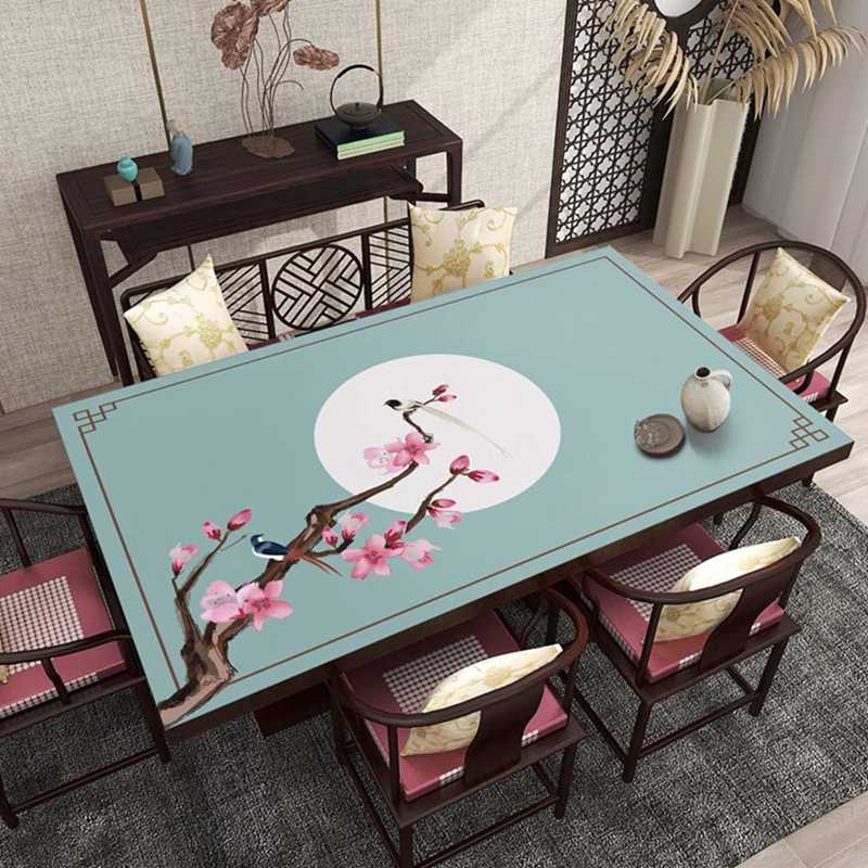 テーブルクロス おしゃれ 中式 撥水 レザー調 大きい 長方形 花と鳥 食卓カバー 防水 防油 汚れ防止 上質 テーブルマット インテリア 家庭用 キッチン ダイニング 会議 シンプル 業務用 テーブ